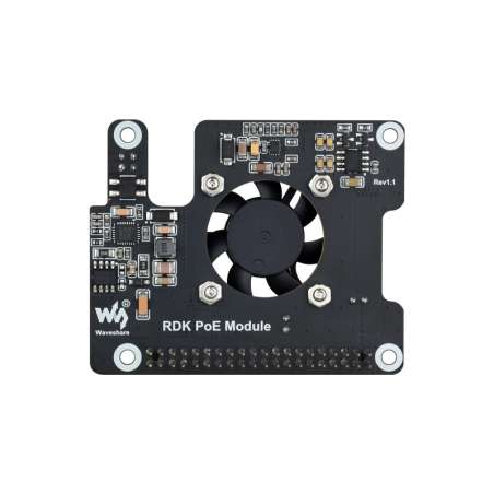 Power Over Ethernet Expansion Board For RDK X5, Onboard Cooling Fan, Metal Heatsink, 802.3af/at (WS-29927)