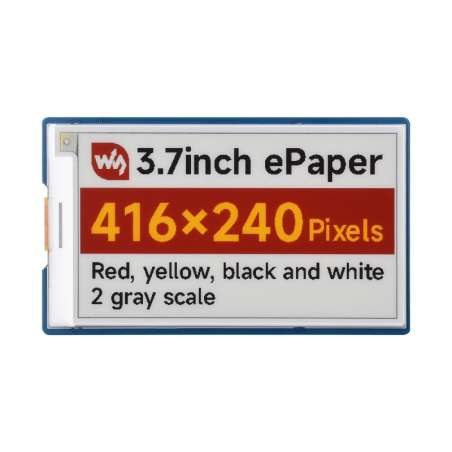 3.7inch E-Paper Display (G), E-Ink Display, 416×240, Red/Yellow/Black/White, SPI, Raspberry Pi 40PIN GPIO header (WS-31061)