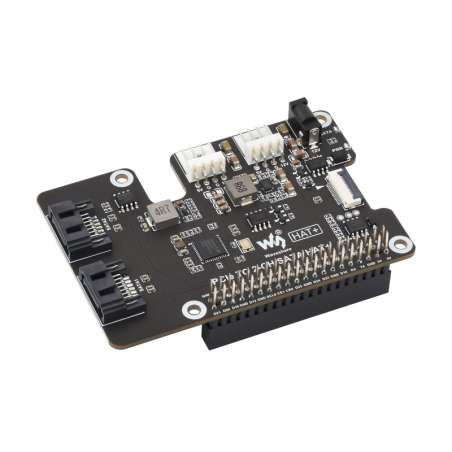 PCIe To 2-Ch SATA Adapter For Raspberry Pi 5, SATA Hard Drive EEPROM, HAT+ Standard, Driver-free (WS-31882)