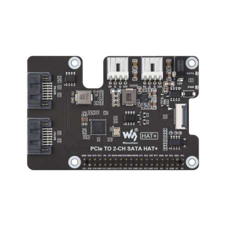 PCIe To 2-Ch SATA Adapter For Raspberry Pi 5, SATA Hard Drive EEPROM, HAT+ Standard, Driver-free (WS-31882)