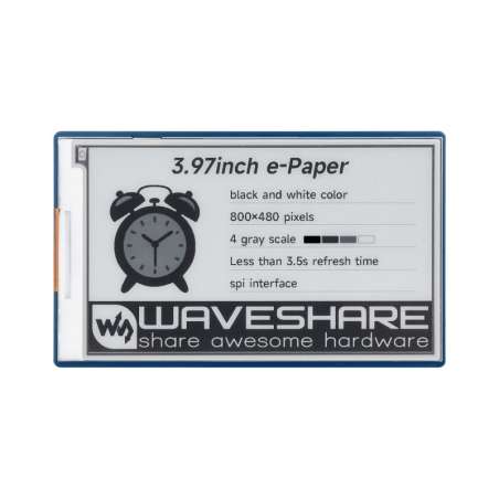 3.97inch E-Paper Display, E-Ink Display, 800×480, Black/White, 4 Grey,SPI, Raspberry Pi GPIO (WS-31063)