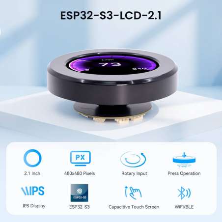 CrowPanel 2.1inch-HMI ESP32 Rotary Display 480x480 IPS Round Touch Knob Screen (DHE03921D)