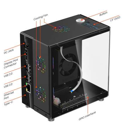 Mini PC Case With 1.3” OLED Screen For Jetson Orin Nano Case (MOA09001D ORIN)
