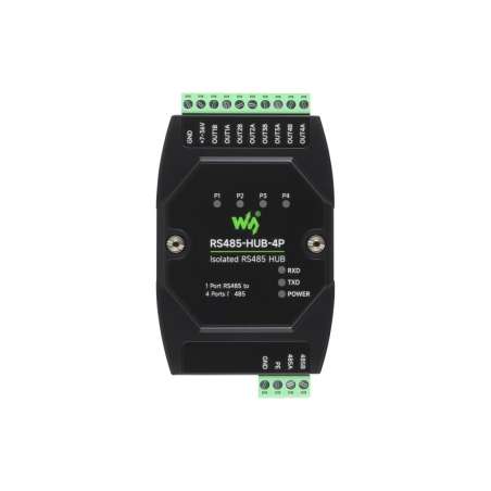 Industrial-grade Isolated 4-Ch RS485 Hub, Rail-mount, Expands 4-ch RS485 Sub Ports Via 1-ch RS485 Master (WS-32247)