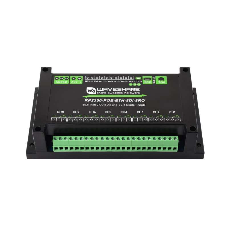 Industrial 8-Channel RP2350 Relay Module,RP2350 Digital Input, RS485,Ethernet Isolation PoE (WS-32451)