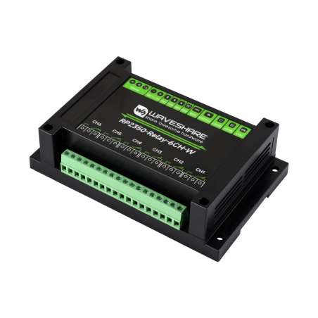 Industrial 6-Channel RP2350 Relay Module, RS485 / Pico HAT interfaces, Isolation, Industrial, Wireless (WS-32576)