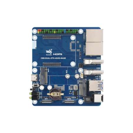 Dual Ethernet Base Board For Raspberry Pi CM5, 4G/5G, Dual 4K Display MIPI Interfaces, GPIO USB 3.2 Gen1 Ports, PoE (WS-32580)
