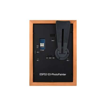 ESP32-S3-PhotoPainter 7.3inch E6 Full Color E-paper Display With Solid Wood Photo Frame, 800×480 (WS-32753)