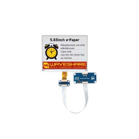 5.83inch E-Paper Display (G), E-ink Display, 648 × 480, Red/Yellow/Black/White, SPI Interface (WS-32788) with driver HAT