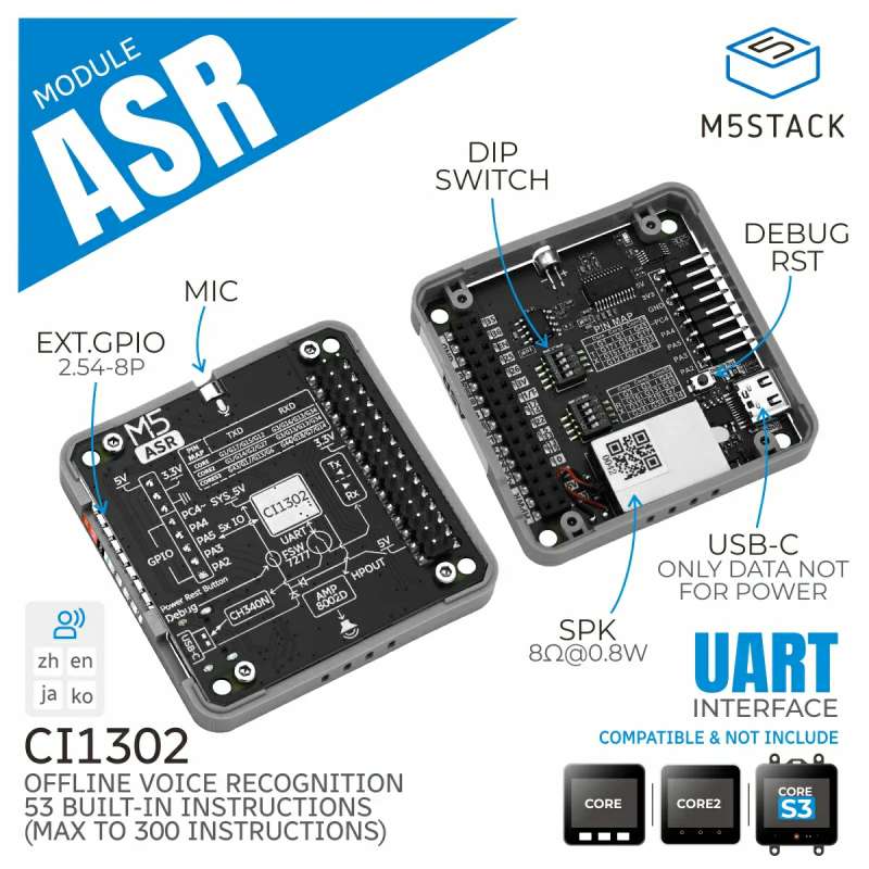 M5Stack ASR Module CI1302 (M5-M147) Intelligent offline voice module