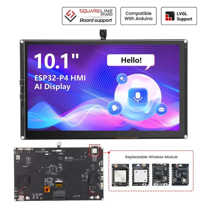 CrowPanel Advanced 10.1inch, ESP32-P4 HMI AI Display 1024x600 IPS Touch Screen,WiFi6 Arduino/LVGL/Micropython (DHE04310D)
