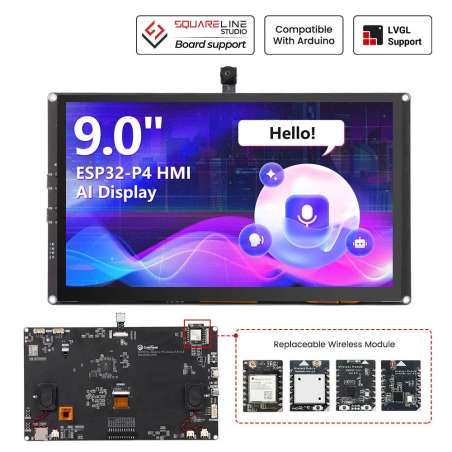 CrowPanel Advanced 9inch, ESP32-P4 HMI AI Display 1024x600 IPS Touch Screen , WiFi 6 Support (DHE04209D)