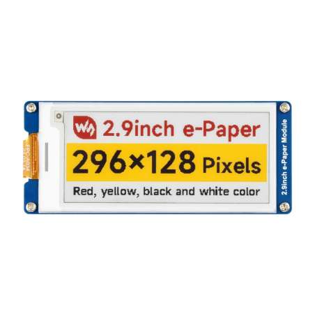 2.9inch E-Paper Display (G), E-ink Display, 296x128, Red/Yellow/Black/White, SPI Interface (WS-33215)