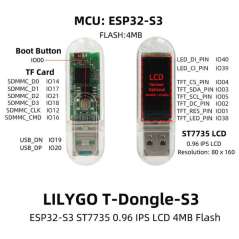 LilyGO T-Dongle-S3, ESP32-S3, 0.96inch ST7735 LCD Display (LY-K193)