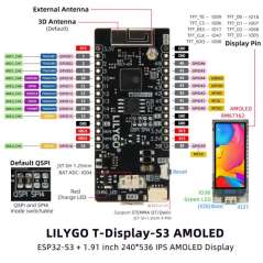 LilyGO T-Display-S3 AMOLED ESP32-S3, 1.91 inch AMOLED Display (LY-H619) V1.0 Non-Soldered Pin
