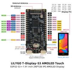 LilyGO T-Display-S3 AMOLED ESP32-S3, 1.91inch AMOLED Display+Touchscreen, Soldered Headers (LY-H705)
