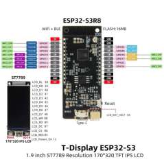 LilyGO TTGO T-Display S3 ESP32-S3, 1.9 inch TFT Display ST7789 Development Board (LY-H569) Non-Soldered Pin