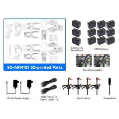 SO-ARM101 Open-Source 6-Axis Robotic Arm, Hugging Face LeRobot, High-Torque Bus Servo (WS-33387) 3DP Parts Kit