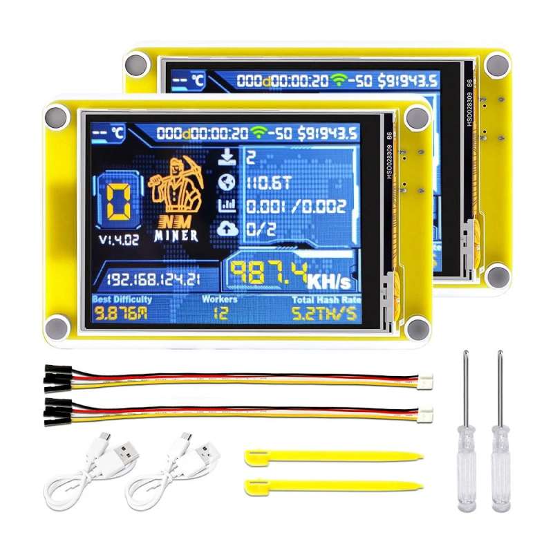 2 PACK 2.8inch ESP32 Solo Miner LCD Display Cryptocurrency Solo Miner with 1000KH/s Hashrate (ER-DHM04728D)