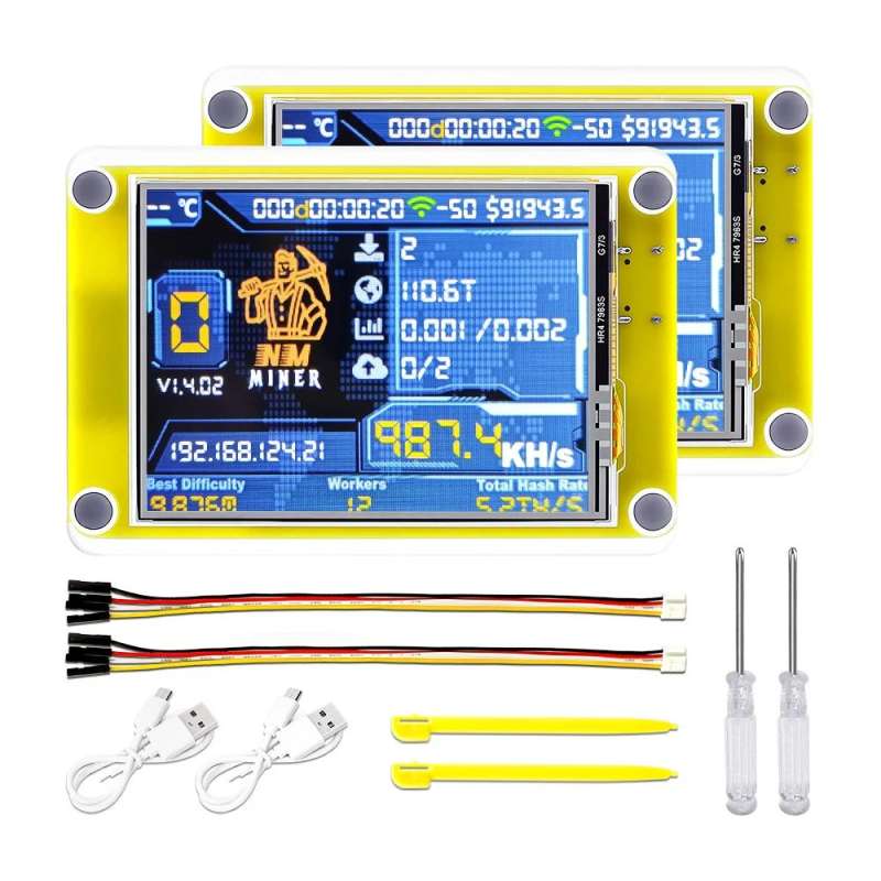 2 PACK 2.4inch ESP32 Solo Miner LCD Display Cryptocurrency Solo Miner 1000KH/s Hashrate WiFi, BLE (ER-DHM04624D)
