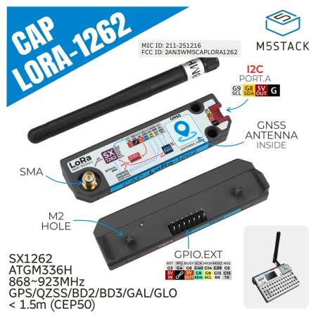 Cap LoRa 1262 for Cardputer Adv SX1262, ATGM336H (M5-U214) 868M~923MHz, GPS, BD2, BD3, GLONASS, GALILEO, QZSS