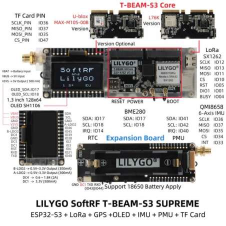 LilyGO T-Beam-S3 Supreme LoRa 868MHz, L76K GNSS ,1.3 inch OLED Display, ESP32-S3 (LY-H616)