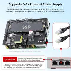 Pi Power M.2 NVMe & PoE+ Hat for Raspberry Pi 5, Support M.2 NVMe SSDs 2230/2242/2260/2280 (ER-MRA01305D)
