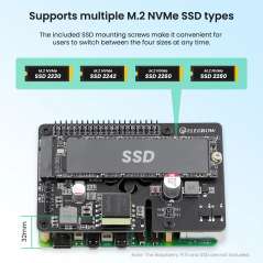 Pi Power M.2 NVMe & PoE+ Hat for Raspberry Pi 5, Support M.2 NVMe SSDs 2230/2242/2260/2280 (ER-MRA01305D)