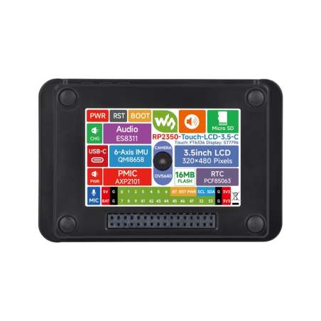 RP2350 3.5inch LCD Display Dev.Board, 320×480, 65K Color, Dual-core And Dual-architecture, Camera Interface (WS-33896)