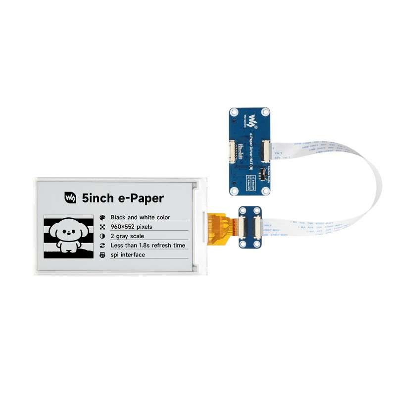 5inch e-Paper display, e-ink display, 960 × 552, Black / White, SPI Interface, Raspberry Pi 40PIN GPIO Header (WS-34058) 5inch e-Paper display, e-ink display, 960 × 552, Black / White, SPI Interface, Raspberry Pi 40PIN GPIO Header (WS-34058)