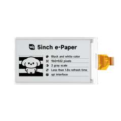 5inch e-Paper display, e-ink display, 960 × 552, Black / White, SPI Interface (WS-34057) raw display only