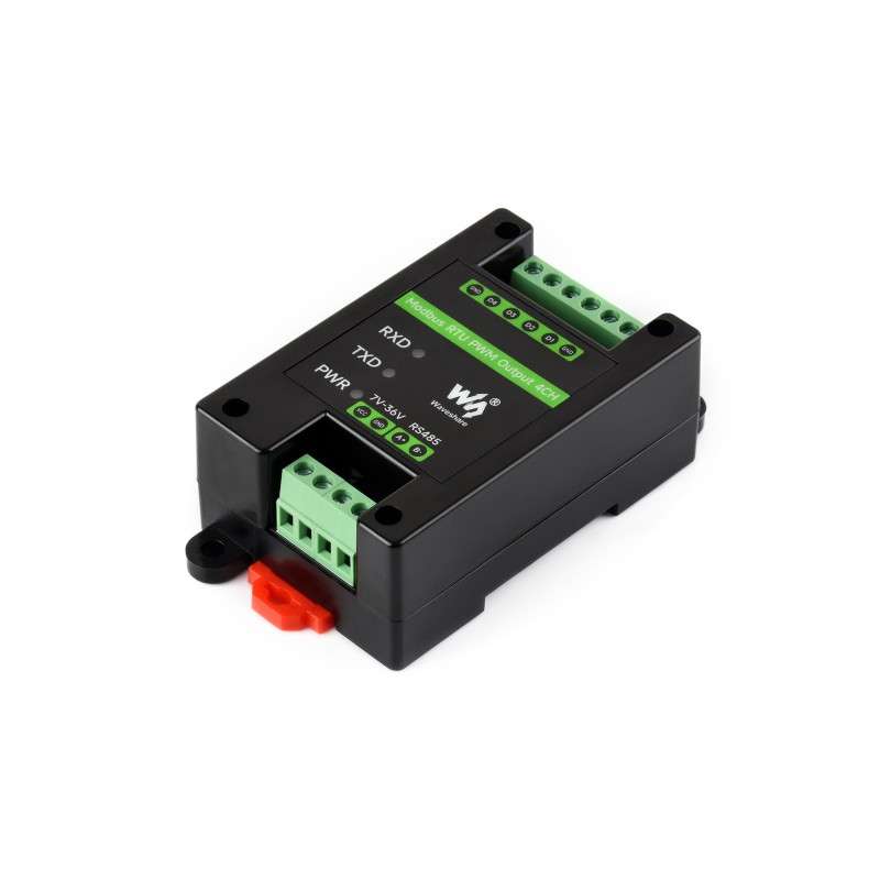 Industrial 4-Ch PWM Output Module, Modbus RTU  Isolated RS485, Adjustable Frequency and Duty Cycle (WS-33921)