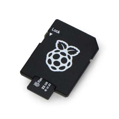 Raspberry microSD 32GB 100MB/s Class A2 memory card with Raspberry Pi OS  with adapter and case