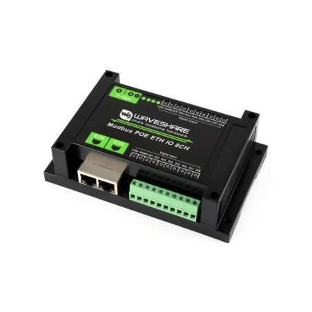 Industrial 8-Ch Ethernet Digital Input/Output Module, Modbus RTU / TCP, PoE Protection Circuits (WS-33917)