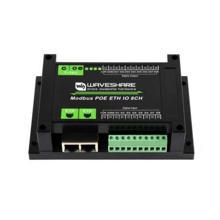 Industrial 8-Ch Ethernet Digital Input/Output Module, Modbus RTU / TCP, PoE Protection Circuits (WS-33917)