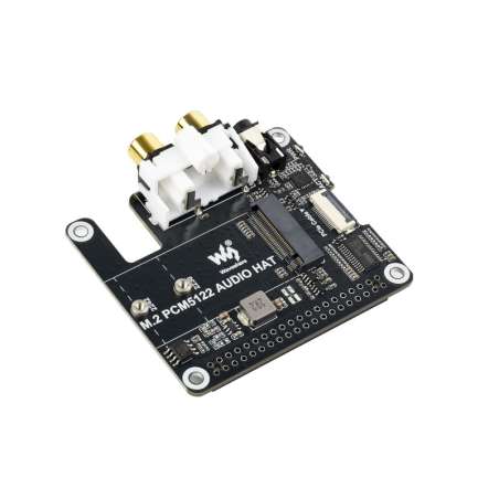 PCIe To M.2 HAT With I2S Audio Extension For Raspberry Pi,  NVMe, 3.5mm Headphone Jack And RCA Connector, Driver-free (WS-34170)
