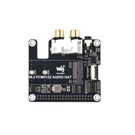 PCIe To M.2 HAT With I2S Audio Extension For Raspberry Pi,  NVMe, 3.5mm Headphone Jack And RCA Connector, Driver-free (WS-34170)