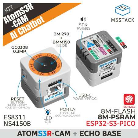 AtomS3R-CAM AI Chatbot Kit  8MB PSRAM (M5-K147-CAM) AI vision and voice development kit
