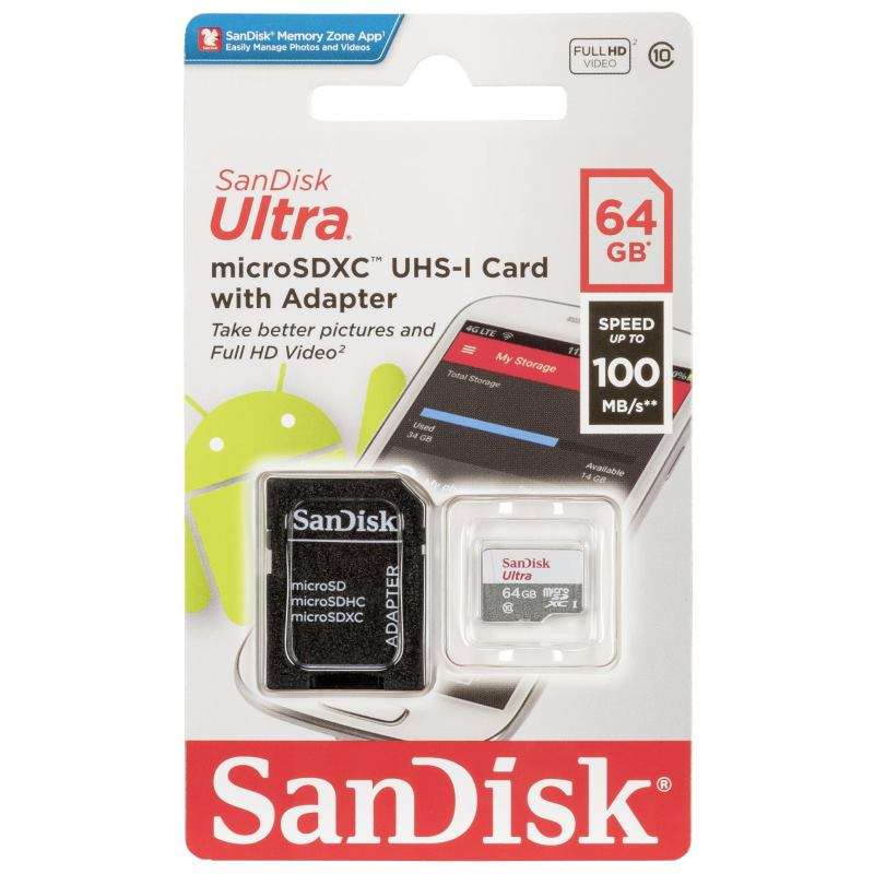 SDSQUNR-064G-GN3MA SanDisk ULTRA Micro SDXC 64GB 100MB/s Class 10 UHS-I + Adaptér