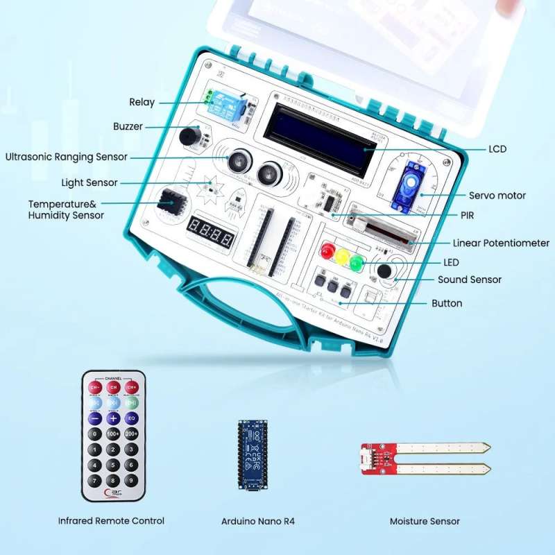 All-in-one Starter Kit for Arduino NANO R4 with 20 lessons and 16 ...