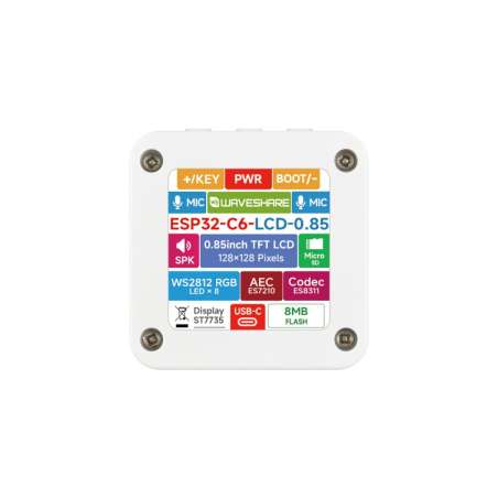 ESP32-C6 0.85inch LCD Display Development Board, RISC-V, 128×128,AI Speech, Online LLM, Microphones, Wi-Fi6/BT (WS-33966)