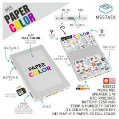 M5Paper Color ESP32S3 Dev Kit 600x400, 4" SPECTRA 6 eInk Display (M5-C151)