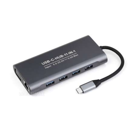 USB-C 11-in-1 Hub, RJ45 100Mbps Ethernet, 4K High Definition HDMI, SD/TF, 100W PD Input, Aluminum  Case, Plug&Play (WS-35204)