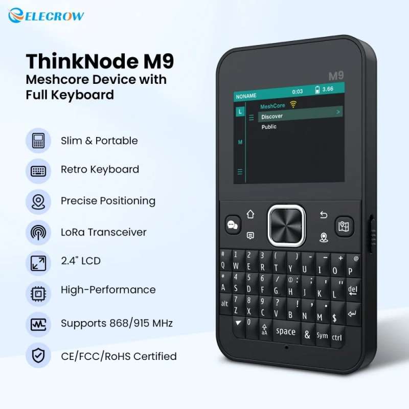 ThinkNode M9 MeshCore Communication Terminal Keyboard 2.4inch LCD,ESP32-S3 + LR1110,GPS,2300mAh 868MHz (ER-LMM16509D) ThinkNode M9 MeshCore Communication Terminal Keyboard 2.4inch LCD,ESP32-S3 + LR1110,GPS,2300mAh 868MHz (ER-LMM16509D)