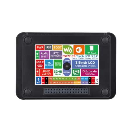 ESP32-C5 3.5inch Rounded Corner LCD Dev.Board, IPS Panel, 320×480, 262K Color, 2.4GHz/5GHz Wi-Fi/BT5 (WS-35418)