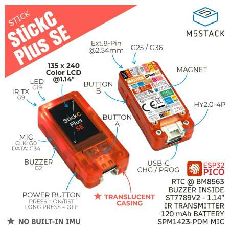 M5StickC PLUS SE Mini IoT Dev Kit  ESP32-PICO (M5-K016-P-SE)