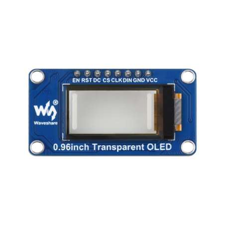 0.96inch Transparent OLED Display Module, 128 × 64 Resolution, SPI/I2C Interface, SSD1312 Driver IC (WS-33163)