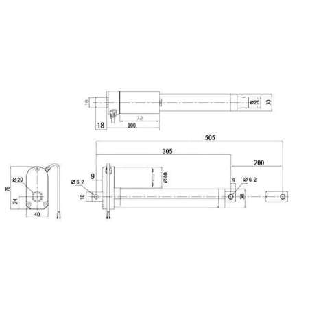 Linear Actuator IP54 200mm 12V 1.5cm/s 50Kg (MR103-002)