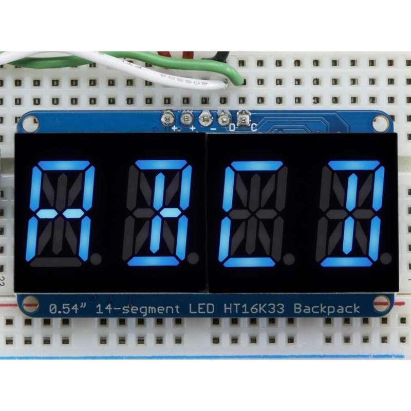 Quad Alphanumeric Display - Blue 0.54" Digits w/ I2C Backpack (Adafruit 1912)