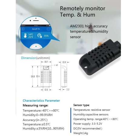Sonoff Sensor AM2301 / DHT21  (IM160712004) temperature/humidity sensor for Sonoff board for TH10/TH16